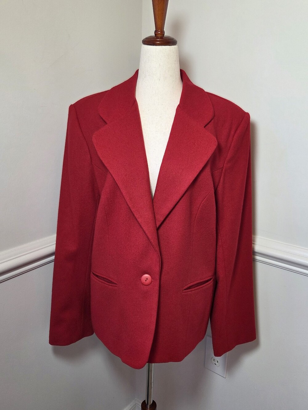 Adolfo Studio Vintage 90s Red 100% Wool Blazer 14 Power Dressing Office Siren